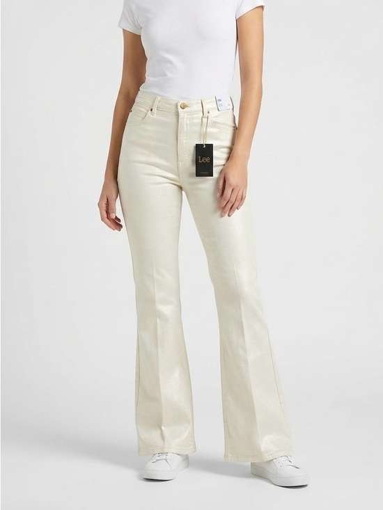 Lee Denim - Lee Flare Jeans Womens Size 33 Ecru NEW Metallic Shimmer High Rise Heritage
